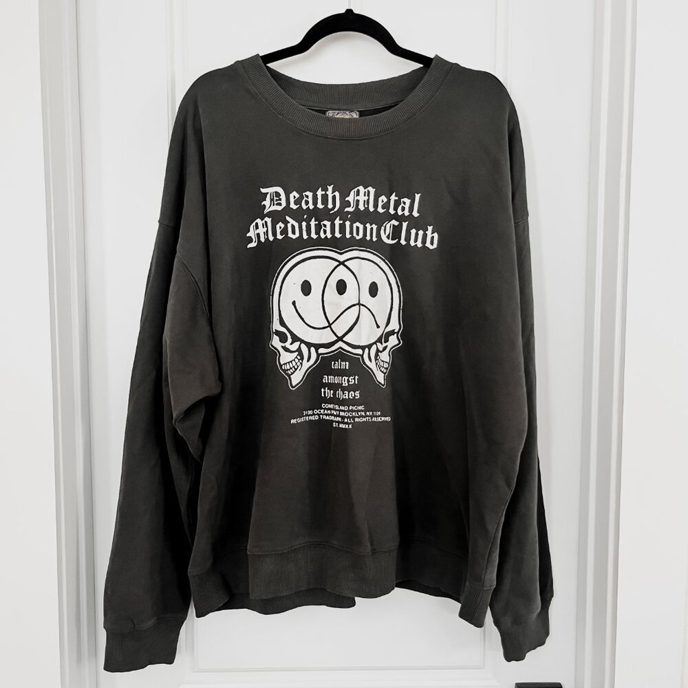 Coney Island Picnic Graphic Sweatshirt XXL Washed Black Oversized Crewneck